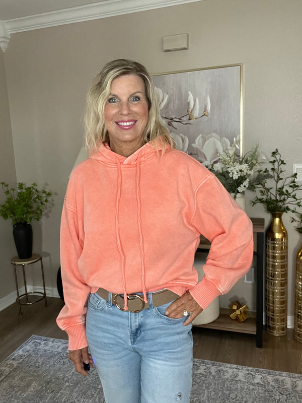 Acid Wash Fleece Cropped Hoodie - 2 Colors