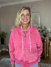 Acid Wash Fleece Cropped Zip-Up Hoodie w Pockets - 2 Colors