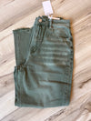 Washed Distressed Knee and Hem Cropped Pants Olive