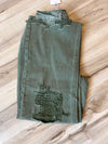 Washed Distressed Knee and Hem Cropped Pants Olive