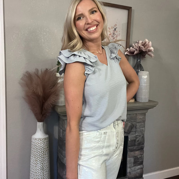 Zenana Woven Airflow Tiered Ruffle Sleeve Top - 2 Colors