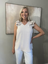Zenana Woven Airflow Tiered Ruffle Sleeve Top - 2 Colors