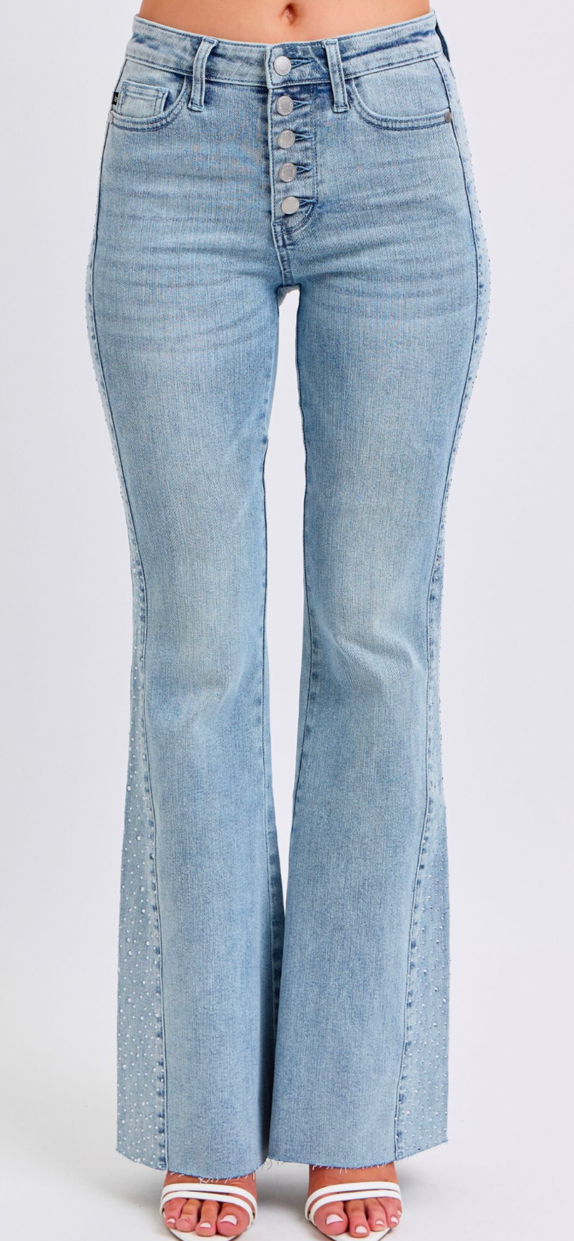 Judy Blue Light Wash Rhinestone Side Flare Jeans