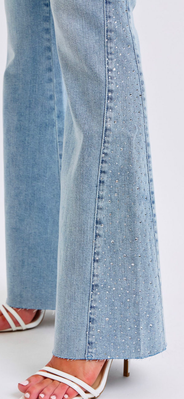 Judy Blue Light Wash Rhinestone Side Flare Jeans