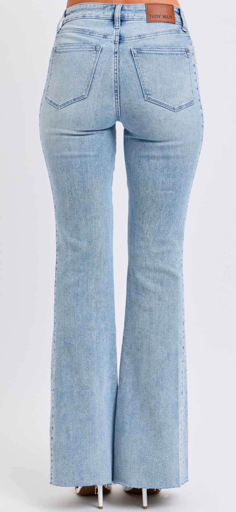 Judy Blue Light Wash Rhinestone Side Flare Jeans