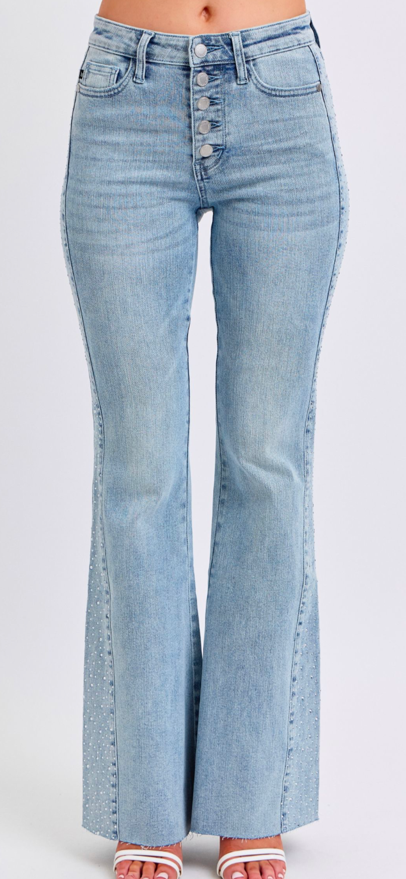 Judy Blue Light Wash Rhinestone Side Flare Jeans