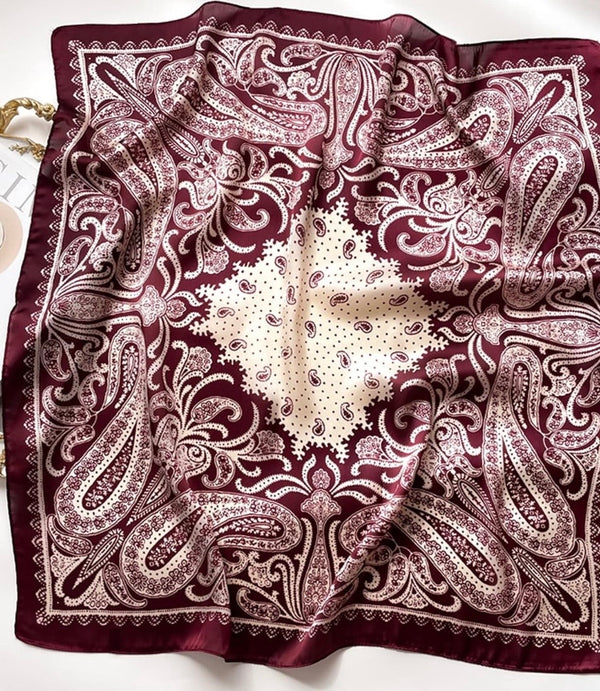 Maroon Women's Paisley Print Square Scarf