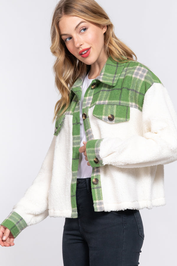 Green Plaid Detail Jacket