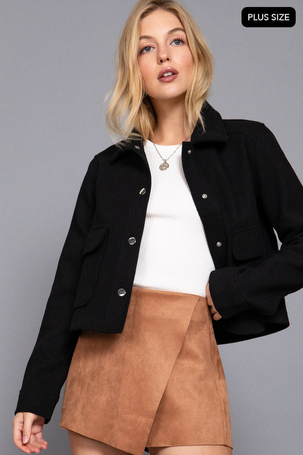Curvy Fit Long Slv Closure Soft Felt Jacket