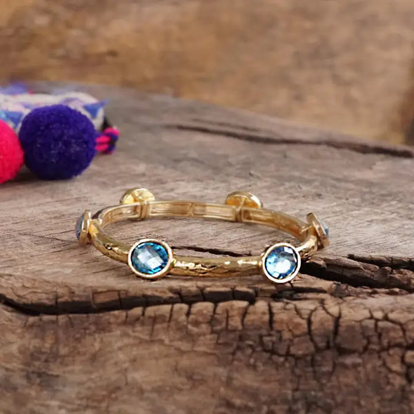 Boho Beaded Bracelet Semi Precious Glass Beads - Blue