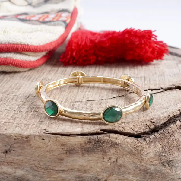 Boho Beaded Bracelet Semi Precious Glass Beads - Green