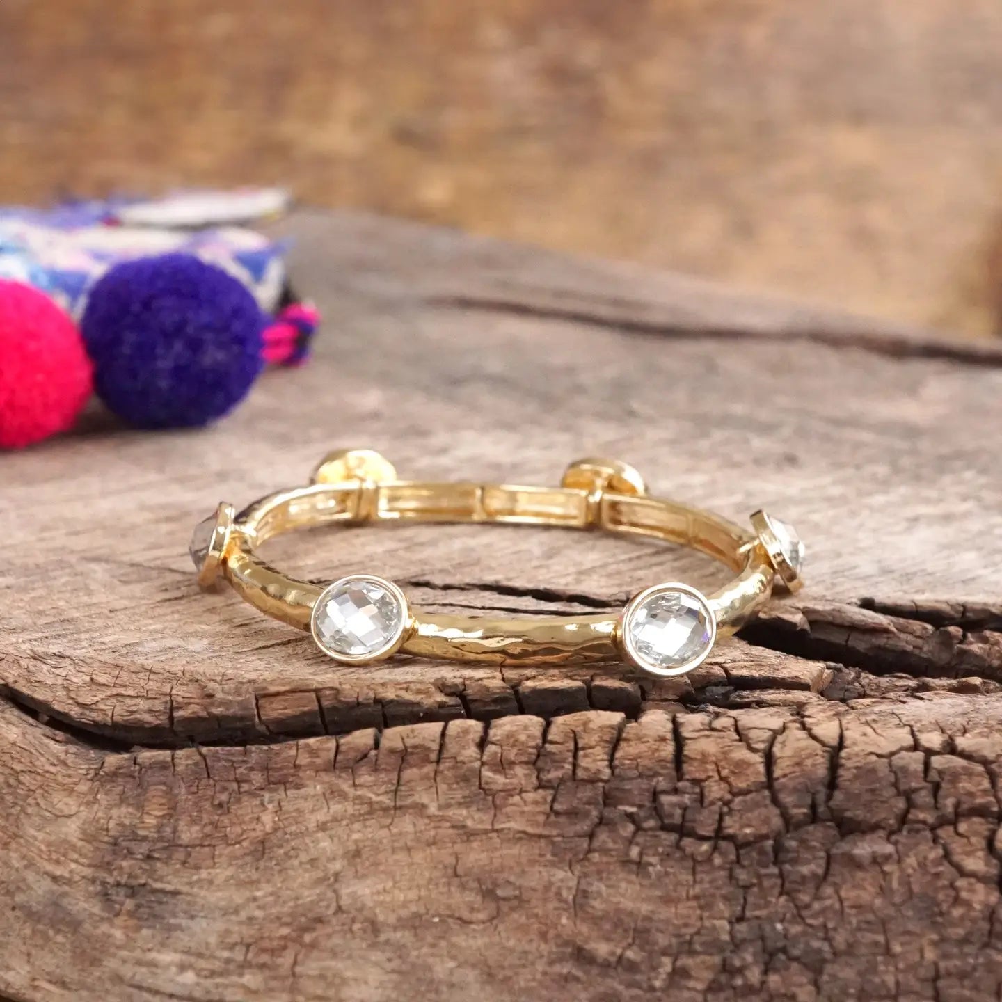 Boho Beaded Bracelet Semi Precious Glass Beads - Clear