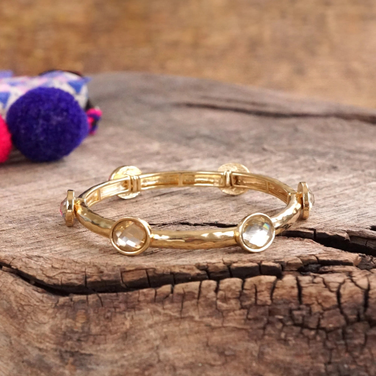 Boho Beaded Bracelet Semi Precious Glass Beads  - Yellow