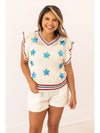 Knit Vest with Sequin Stars Patches