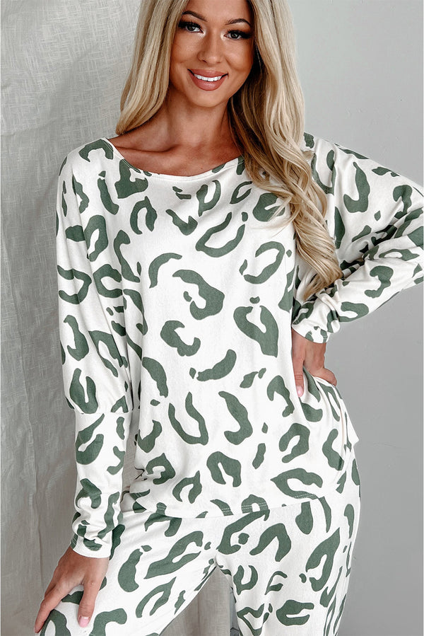 Leopard Animal Print Long Sleeve and Pants Loungewear Set