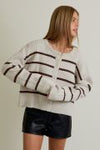 Long Sleeve Crew Neck Wide Ribbed Stripe Sweater Cardigan