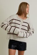 Long Sleeve Crew Neck Wide Ribbed Stripe Sweater Cardigan