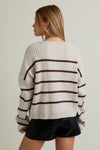 Long Sleeve Crew Neck Wide Ribbed Stripe Sweater Cardigan