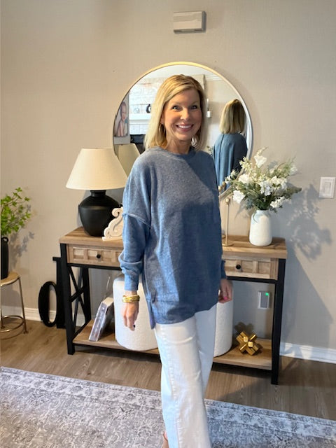 Brushed Melange Drop Shoulder Oversized Sweater