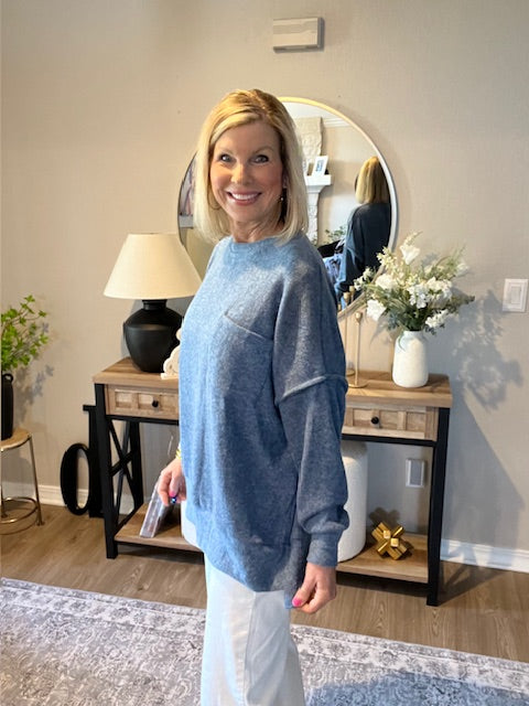 Brushed Melange Drop Shoulder Oversized Sweater