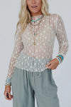 Lace Pattern Sheer Long Sleeve Top