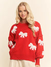 Lace Ribbon Bow Patch Detail Pullover Sweater Top