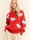 Lace Ribbon Bow Patch Detail Pullover Sweater Top
