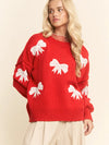 Lace Ribbon Bow Patch Detail Pullover Sweater Top