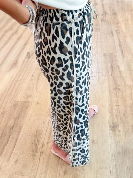 Laced Cheetah Leopard Print Wide-Leg Pants