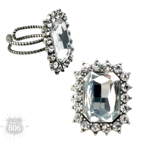 Large Octagon Rhinestone Adjustable Ring