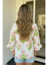 Wildflower Print V Neck Sleeve Blouse