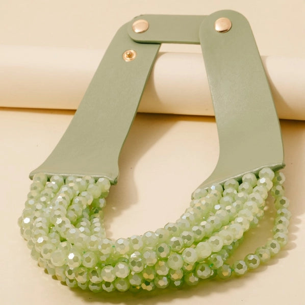 Leather and Faceted Beads Statement Necklace