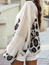 Leopard Contrast Mixed Texture Patchwork Zip Up Hoodie