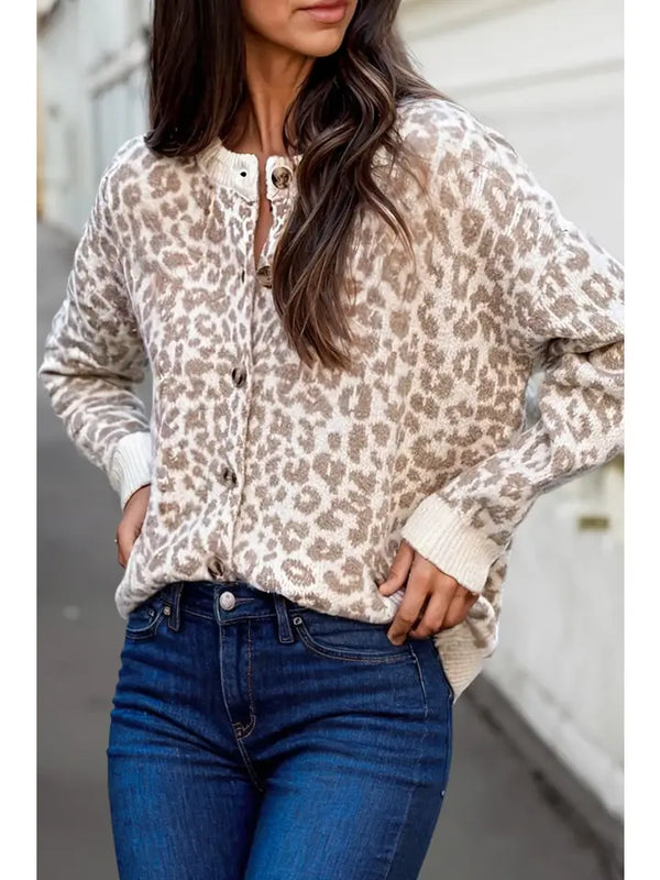 Leopard Drop Shoulder Sweater Cardigan