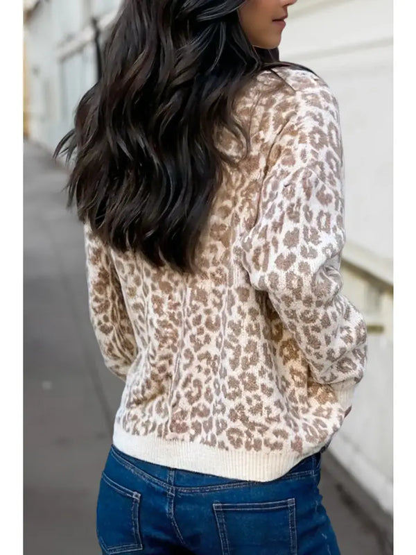 Leopard Drop Shoulder Sweater Cardigan