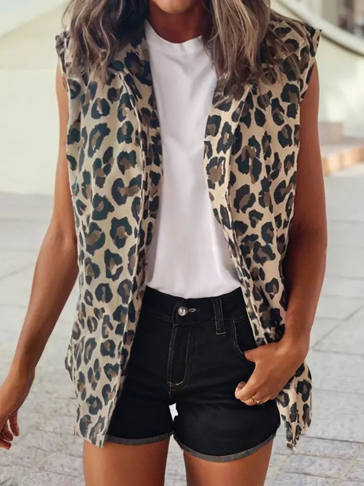 Leopard Open Front Jacket Vest