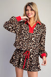 Leopard Contrast V-Neck Long Sleeve Top
