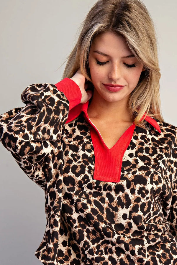 Red Waistband Leopard Printed Skort