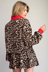 Leopard Contrast V-Neck Long Sleeve Top
