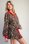 Leopard Contrast V-Neck Long Sleeve Top