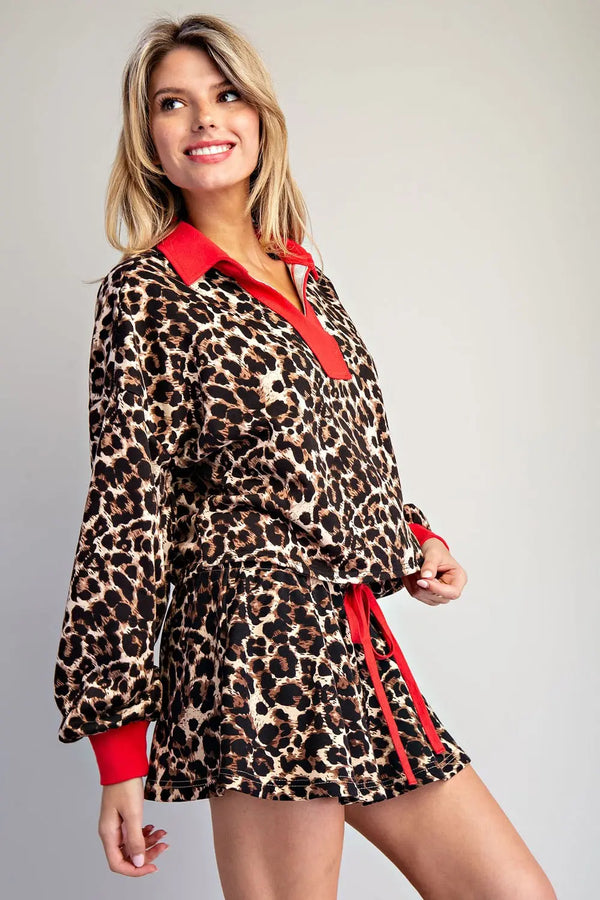 Red Waistband Leopard Printed Skort