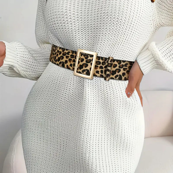 Leopard Wide Buckle Belt