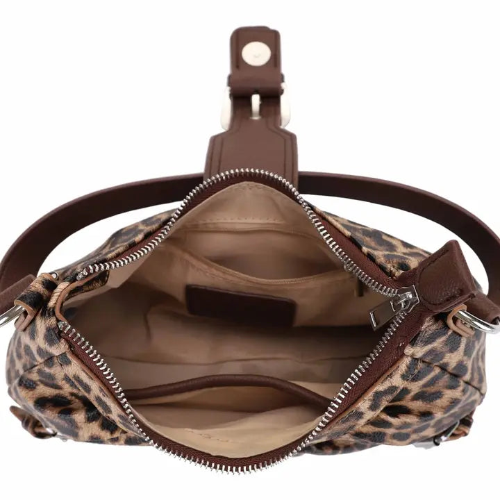 Leopard Print Buckle Baguette Shoulder Bag