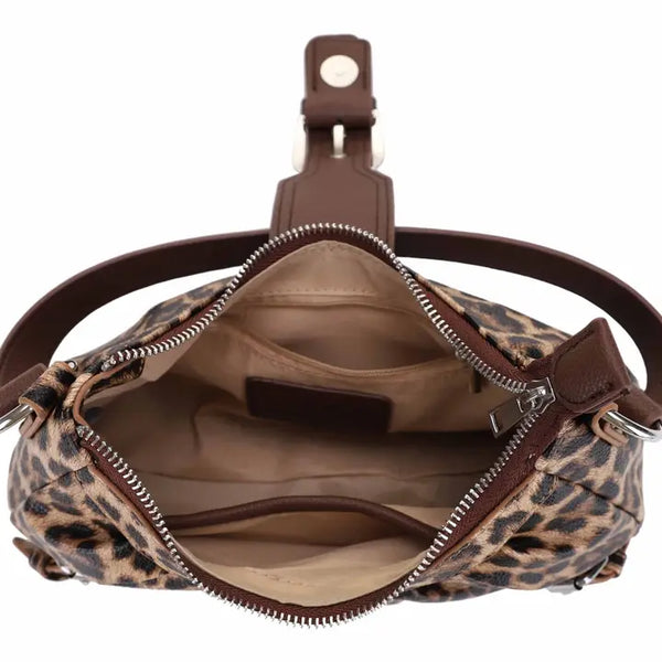 Leopard Print Buckle Baguette Shoulder Bag