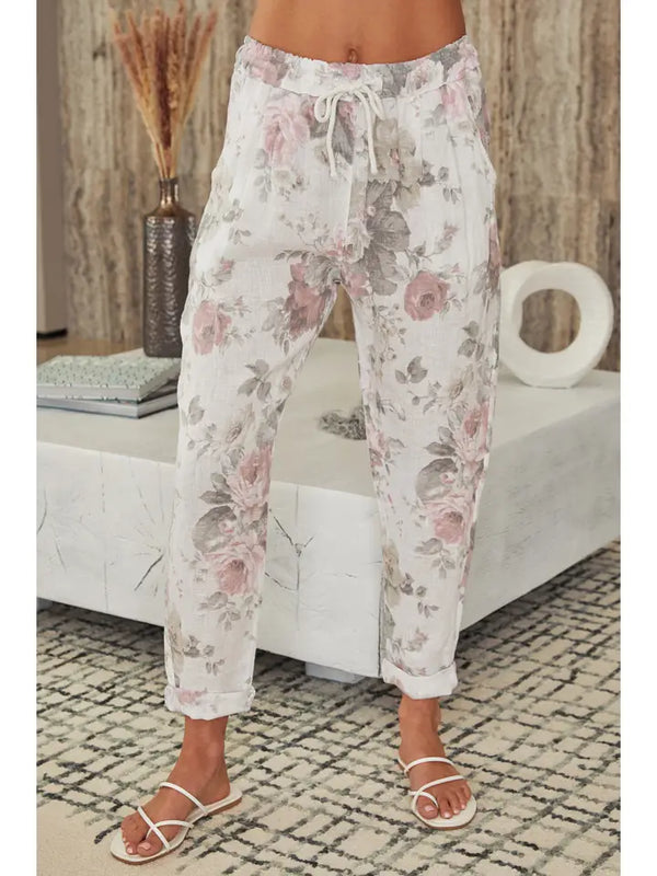 Linen Floral Print Pants