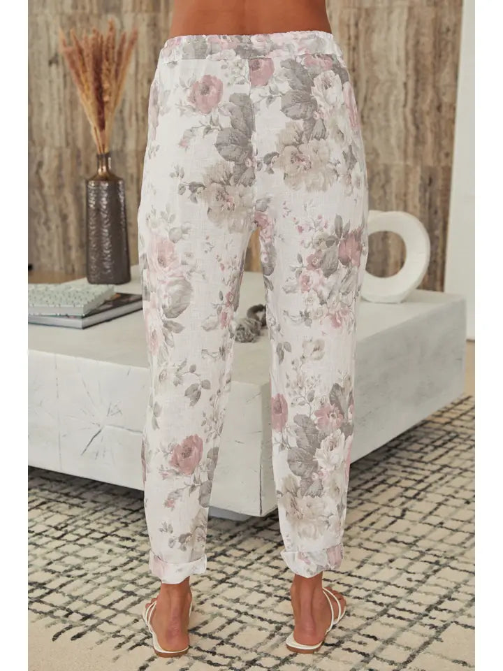 Linen Floral Print Pants