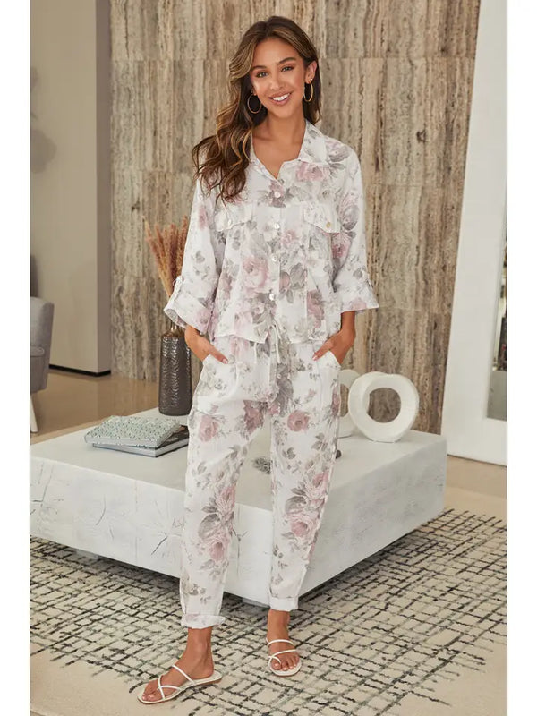 Linen Floral Print Pants