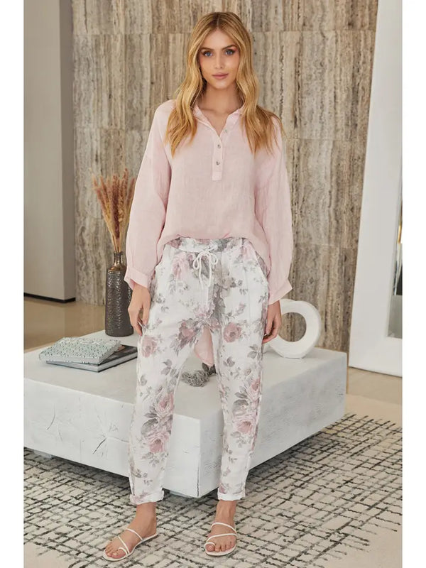 Linen Floral Print Pants