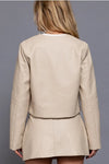 Long Sleeve Crew Neck Button Down Faux Leather Jacket