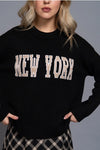 Long Sleeve Crew Neck "New York" Lettering Sweater Top